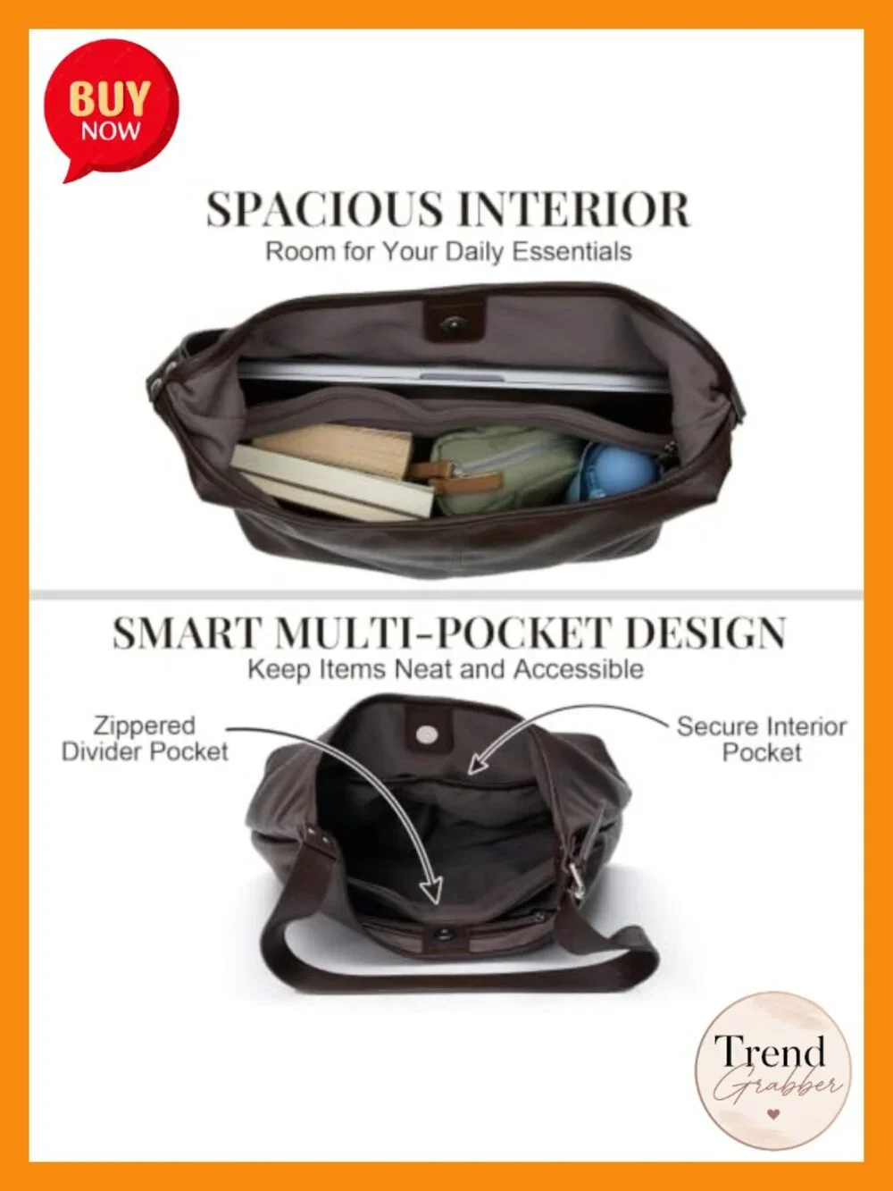 Vegan Leather Slouchy Hobo Shoulder Bag with Matching Pouch Laptop Tote